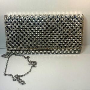 Sole Society Sparkling Bedazzled Embellished Jeweled Silver Clutch chain
